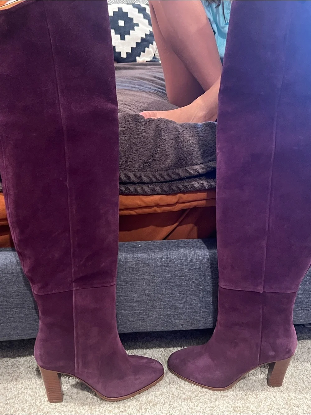 Souliers Sezane Women's Tall Suede Knee-High Boots in Deep Plum